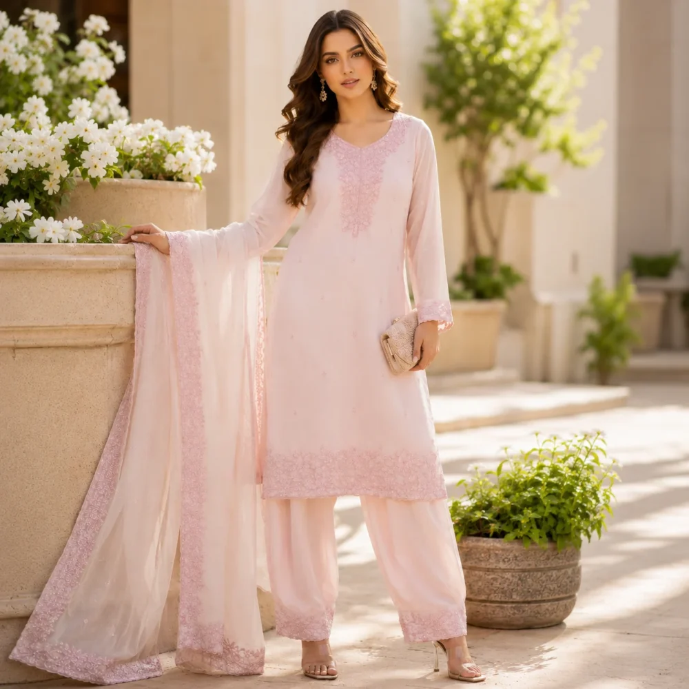 Gulabi Chanderi Suit Set